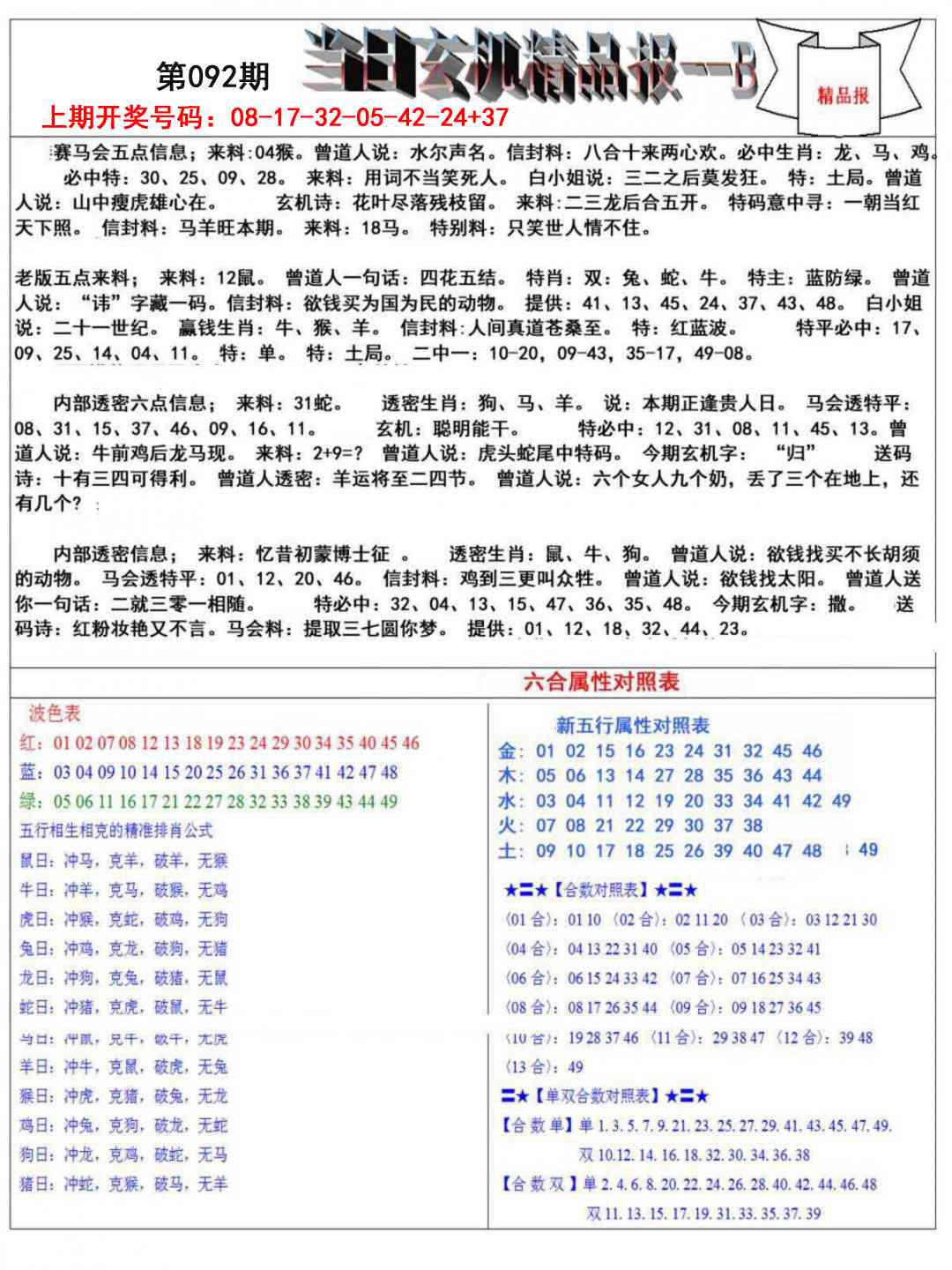 092期当日玄机精品报B[图]